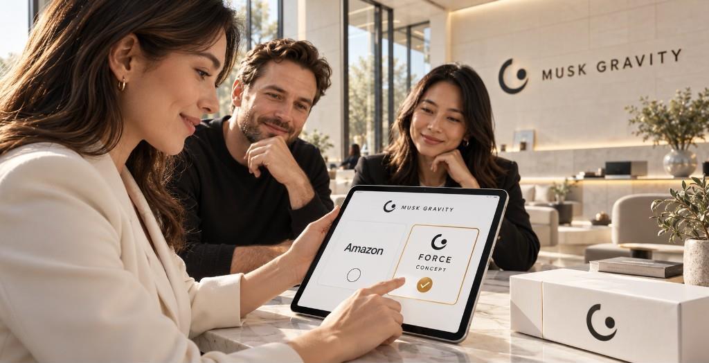 Illustrative shopping choice between Amazon and a FORCE concept, not customer research